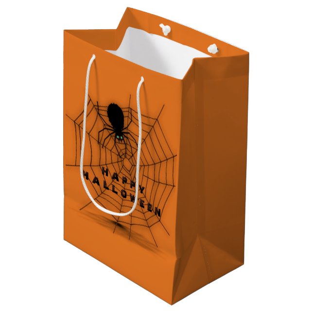 Moyen Sac cadeau Web Black & Orange Halloween Spider (Devant Angle)