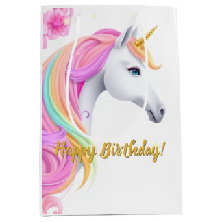 Moyen Sac de cadeau d'anniversaire Licorne Mignonne
