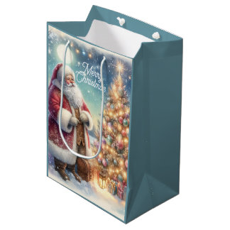 Moyen Sac de cadeau de Noël Père Noël vintage