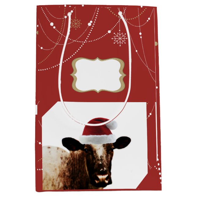 Moyen Sac de cadeau de vache à Noël (Devant)