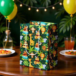 Moyen Sac de cadeau thématique jungle pour anniversaire