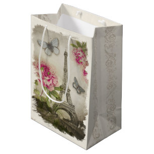 Moyen Sac français de cadeau de collage de pivoines