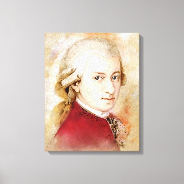 Mozart auf Leinwand - Wasserfarbstil (Vorderseite)