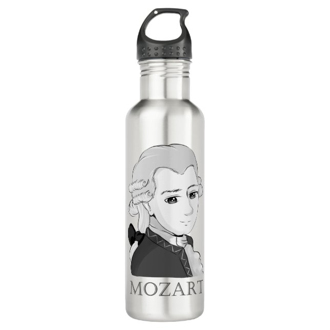 Mozart im Chibi Style Edelstahlflasche (Vorderseite)