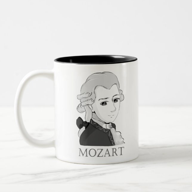 Mozart im Chibi Style Zweifarbige Tasse (Links)