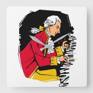 Mozart plays piano quadratische wanduhr