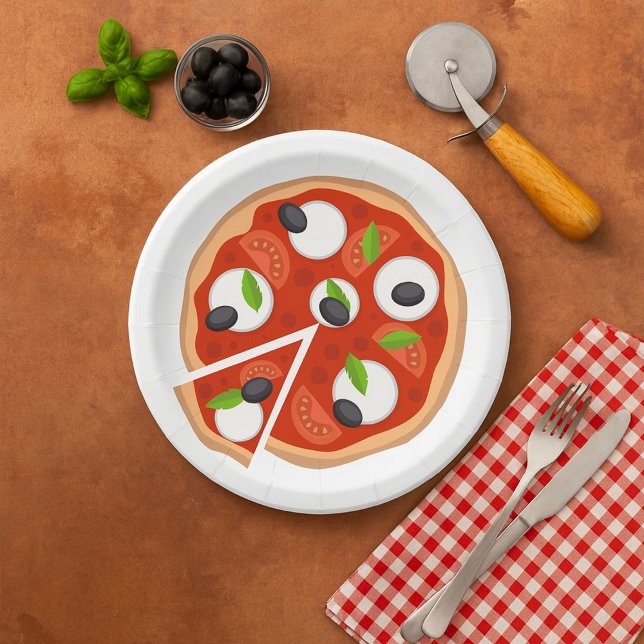 Mozzarella-Pizza mit Tomate und Basilikum Pappteller (Von Creator hochgeladen)