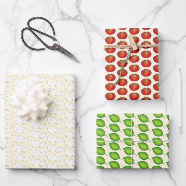 Mozzarella Tomato Basil Italienische Lebensmittelz Geschenkpapier Set (Vorderseite)