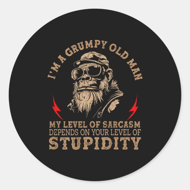 Mpy Old Man - My Level Of Sarcasm Funny Monkey (on Runder Aufkleber (Vorderseite)