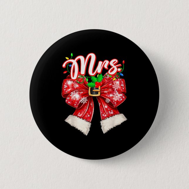 Mr &amp; Mrs Couples Coquette Bow Santa Claus Chri Button (Vorderseite)