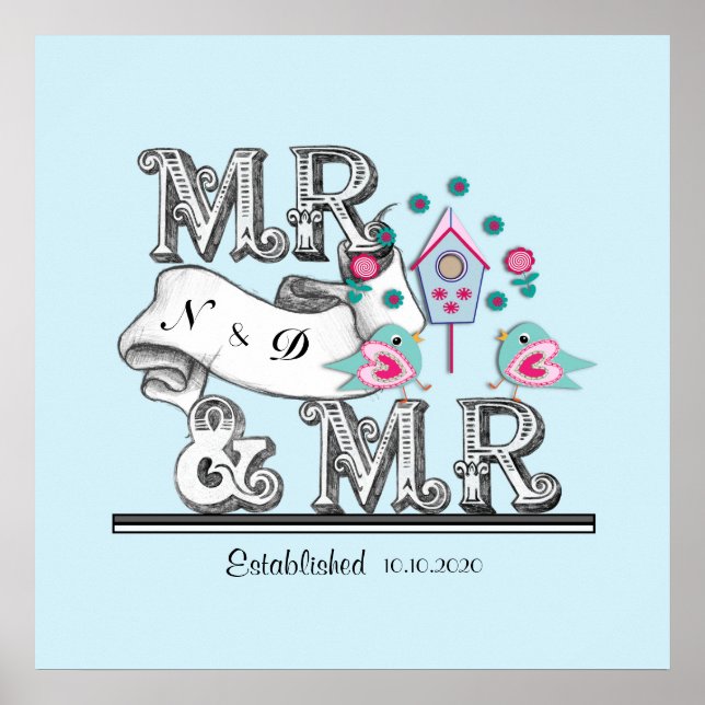 Mr. and Mr Personalisiert Gay Wedding Gift Poster (Vorne)