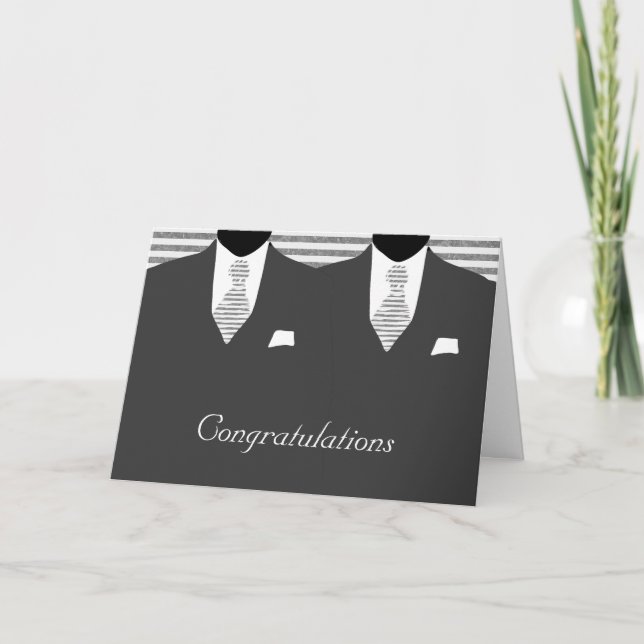 Mr. and Mr Two Grooms Grey Wedding Glückwunsch Karte (Vorderseite)