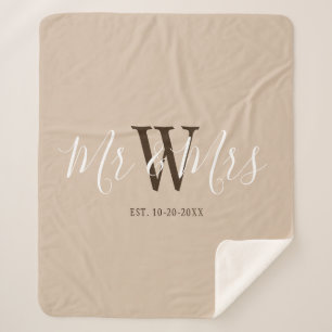Mr. and Mrs Beige Script Family Monogram Name Sherpadecke
