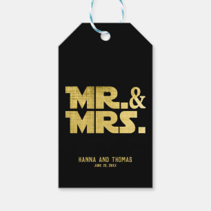 Mr. and Mrs Black Gold Sci Fi Theme Wedding Geschenkanhänger