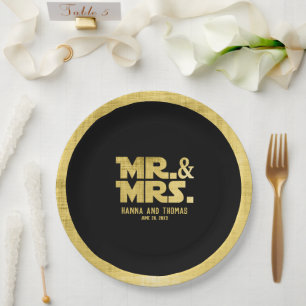 Mr. and Mrs Black Gold Sci Fi Theme Wedding Pappteller