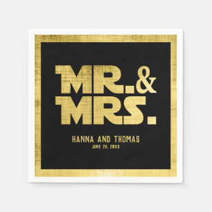 Mr. and Mrs Black Gold Sci Fi Theme Wedding Serviette