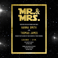 Mr. and Mrs Black Gold Sci Fi Wedding Einladung