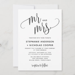 Mr. and Mrs Black Lovely Script Typografy Wedding Einladung