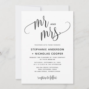 Mr. and Mrs Black Lovely Script Typografy Wedding Einladung
