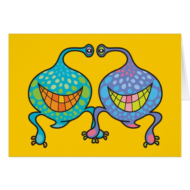 Mr. and Mrs Blob Cartoon Fun Alien Note / Card (Vorderseite (Horizontal))