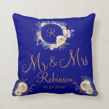 Mr. and Mrs Blue Gold Floral Monogram Logo