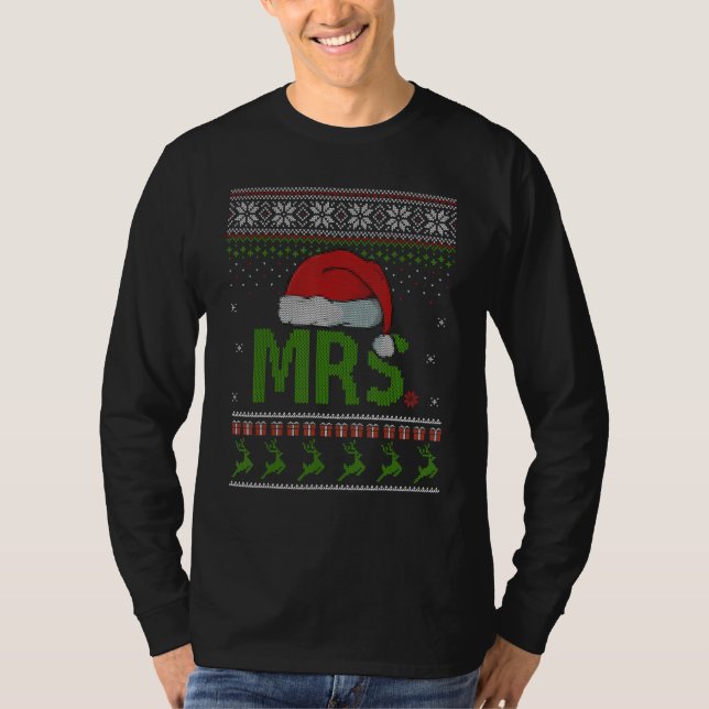 Mr. and Mrs Claus Ugly Christmas Sweater Matching  T-Shirt (Vorderseite)