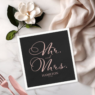 Mr. and Mrs Elegant Rose Gold Foil Wedding Serviette