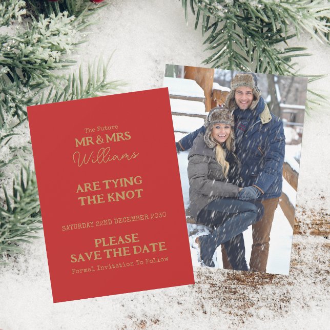 Mr. And Mrs. Elegant Script and Foto Wedding Save The Date (Front And Back)