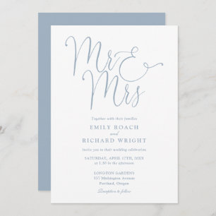 Mr. And Mrs. Elegant Script Dusty Blue Wedding Einladung