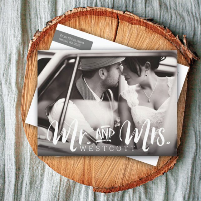 Mr. and Mrs. Eloped Wedding Foto Announcement Ankündigungspostkarte (Von Creator hochgeladen)