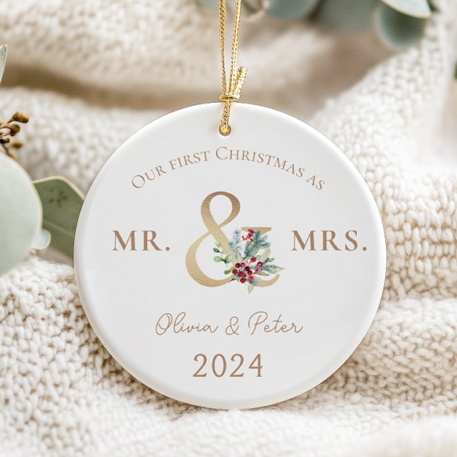 Mr. and Mrs First Christmas Verheiratet Foto Keramik Ornament (Von Creator hochgeladen)