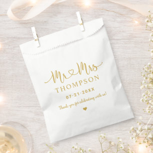 Mr. and Mrs. Gold Heart Script Personalisiert Wedd Geschenktütchen