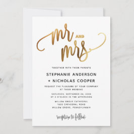 Mr. and Mrs Gold Lovely Script Typografy Wedding Einladung