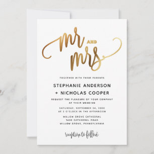Mr. and Mrs Gold Lovely Script Typografy Wedding Einladung