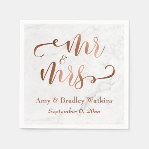 "Mr. and Mrs." Imitate Kupferskript über weißem Ma Serviette
