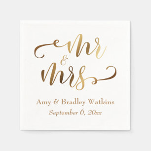 "Mr. and Mrs." Imitats Gold Foil Script auf White Serviette
