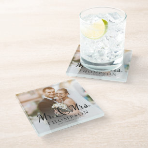 Mr. And Mrs Minimalistisch Elegant Niedlich Weddin Glasuntersetzer