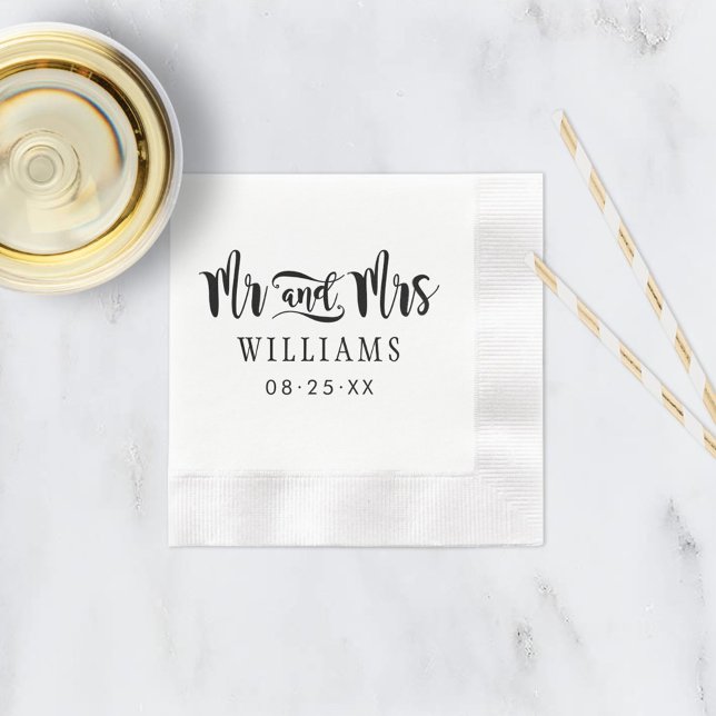 Mr. and Mrs Modern Black Handwriting Script Weddin Serviette (Von Creator hochgeladen)
