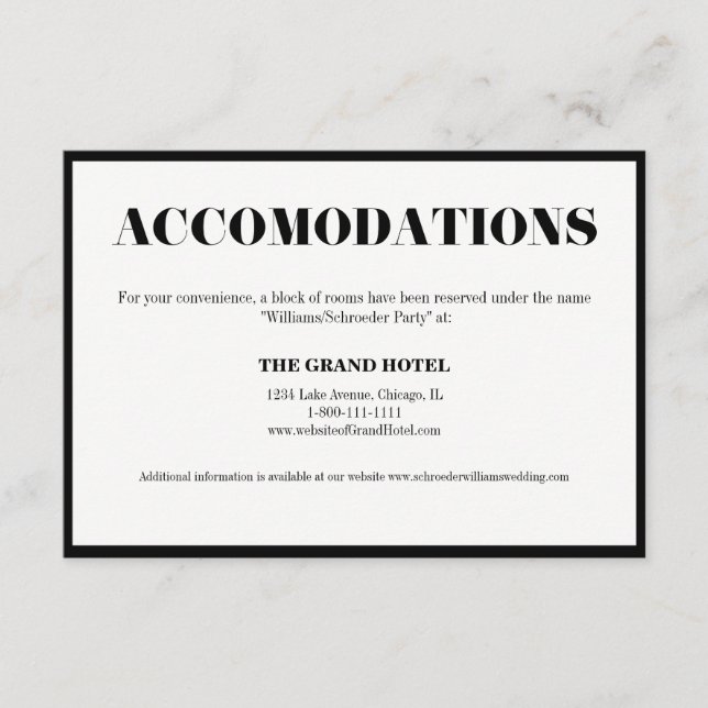 Mr. and Mrs Modern Bold Wedding Accommodation Card Begleitkarte (Vorderseite)