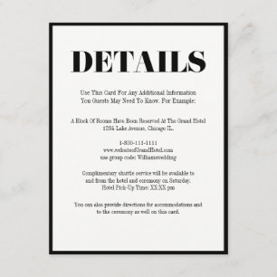 Mr. and Mrs Modern Bold Wedding Details Card Begleitkarte