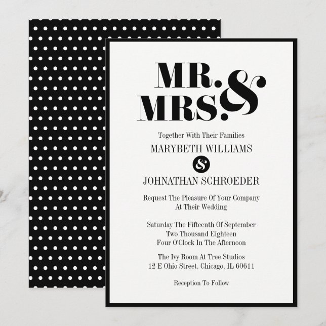 Mr. and Mrs Modern Bold Wedding Einladungskarte (Vorne/Hinten)