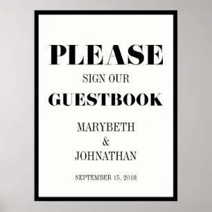 Mr. and Mrs Modern Bold Wedding Guest Book Poster