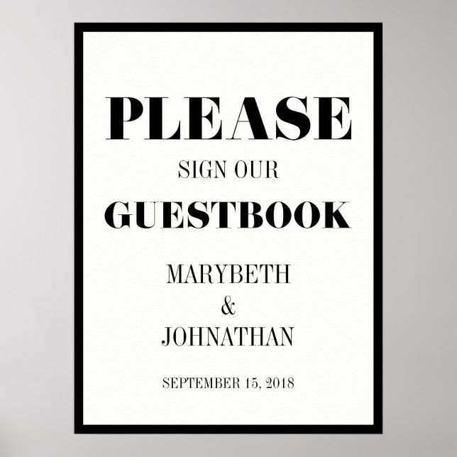 Mr. and Mrs Modern Bold Wedding Guest Book Poster (Vorne)