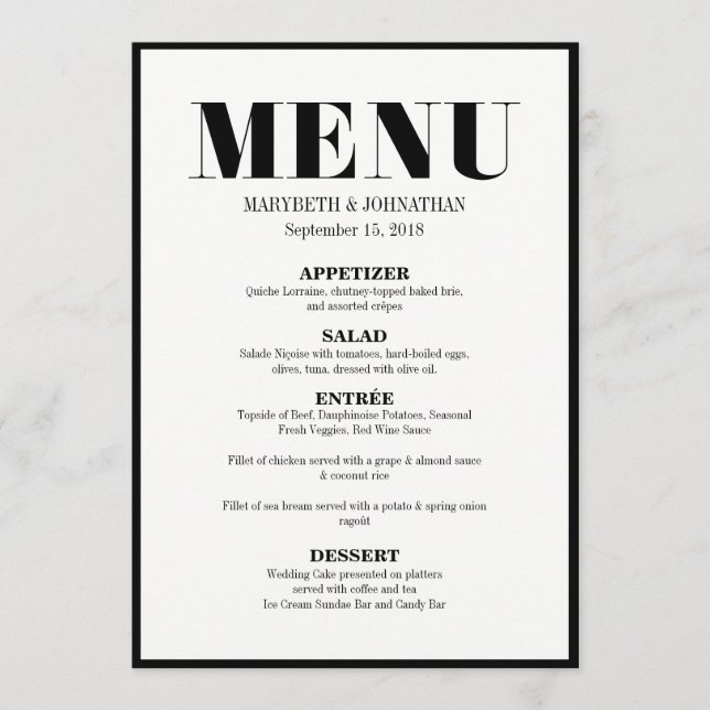 Mr. and Mrs Modern Bold Wedding Menu Card Menükarte (Vorderseite)