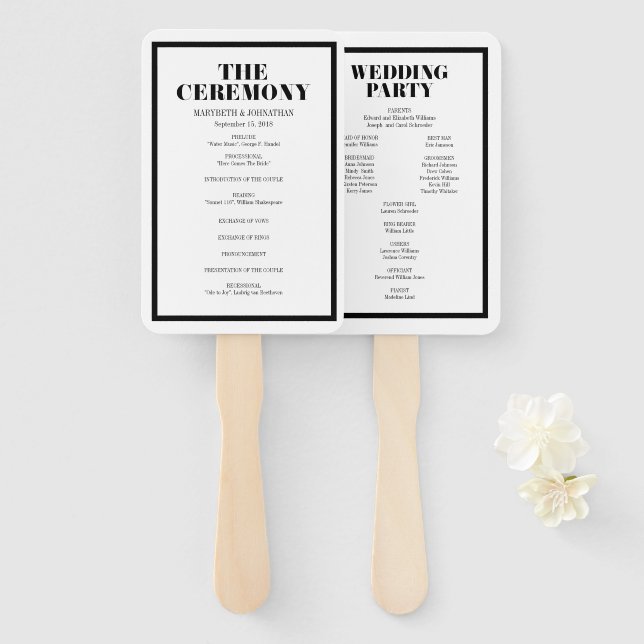 Mr. and Mrs Modern Bold Wedding Program Hand Fan Fächer (Vorne und Hinten)