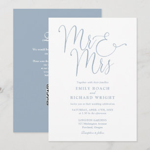 Mr. and Mrs Modern QR Code Dusty Blue Wedding Einladung
