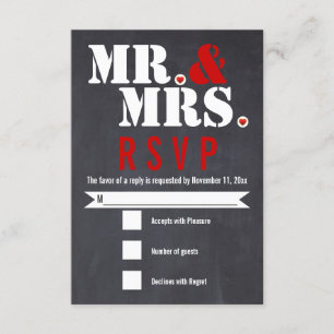 Mr. and Mrs Modern typography black, red UAWG RSVP Karte