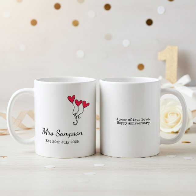 Mr And Mrs Mugs 1st Wedding Anniversary Keepsake Kaffeetasse (two wight anniversary mugs)