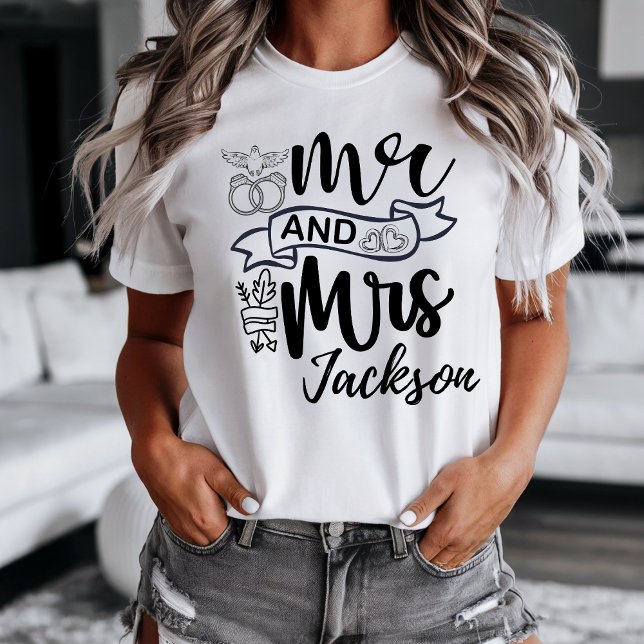 Mr. and Mrs. Newly Wed T-shirt (Customize this cute Mr. and Mrs. newly wed t-shirt with your name. )