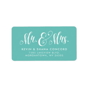 Mr. and Mrs. Newlywed aquamarin Rücksendeadresse Adressaufkleber